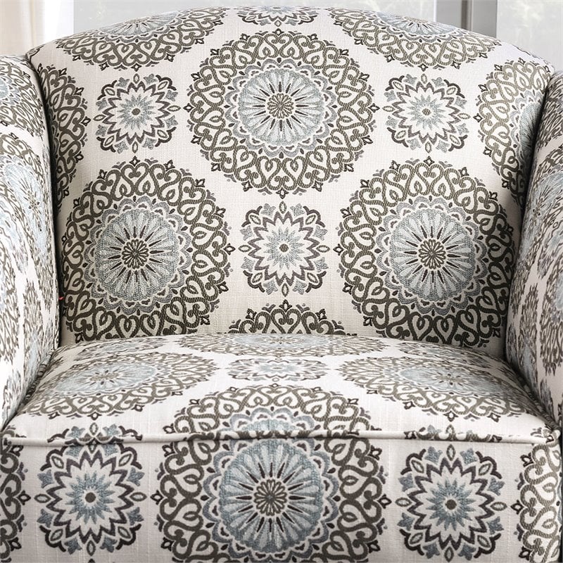 Pemberly Row Transitional Fabric Floral Accent Chair in Blue Gray