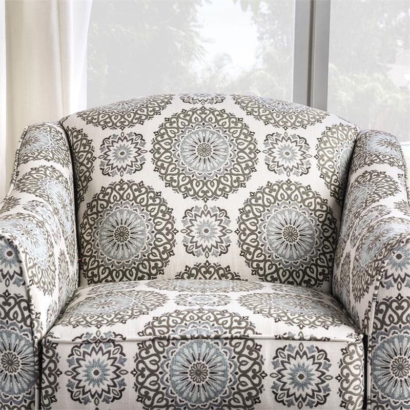 Pemberly Row Transitional Fabric Floral Accent Chair in Blue Gray