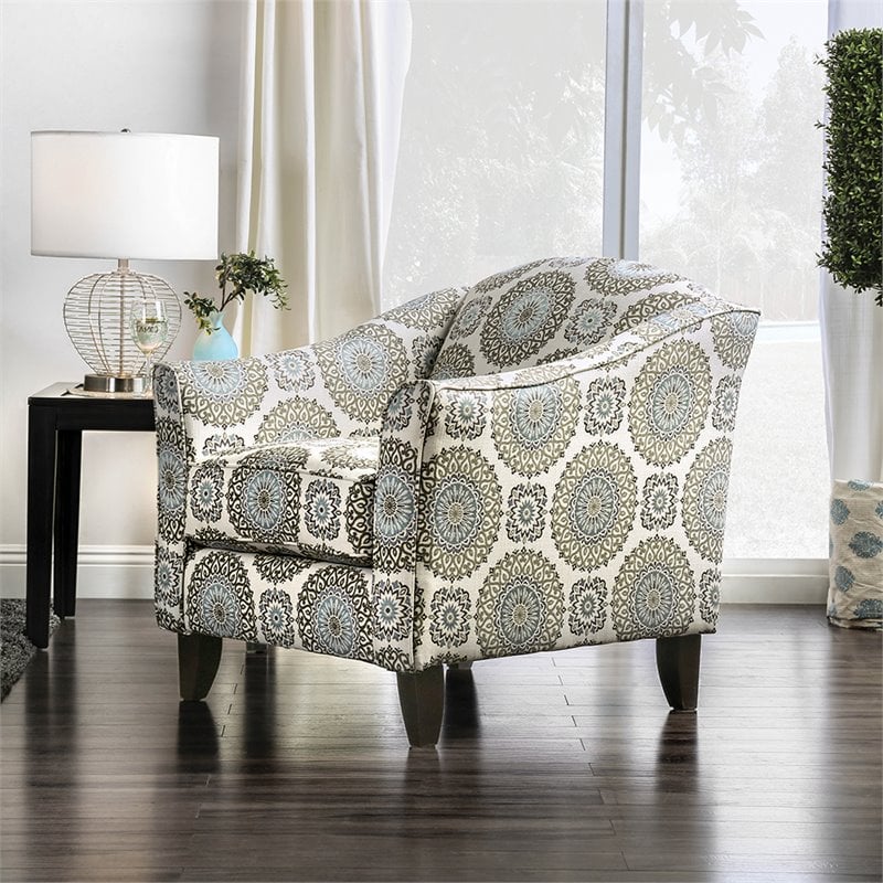Pemberly Row Transitional Fabric Floral Accent Chair in Blue Gray