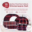 Pemberly Row Porcelain Dinner Set 16 Piece Buffalo Plaid Red/Black