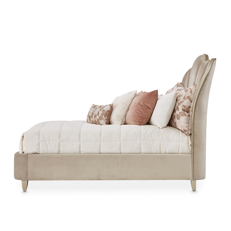 Pemberly Row Cal. King Channel Tufted Velvet Bed in Hazelnut Brown
