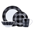 Pemberly Row Porcelain Dinner Set 16 Piece Buffalo Plaid Grey/Black