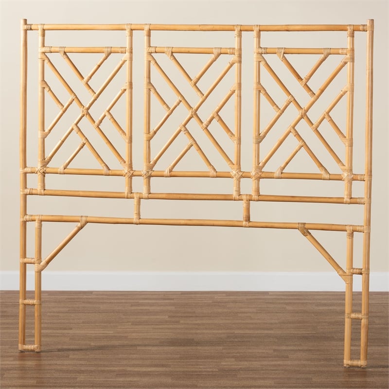 Pemberly Row Bohemian Natural Rattan King Size Standalone Headboard