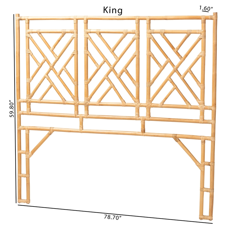 Pemberly Row Bohemian Natural Rattan King Size Standalone Headboard