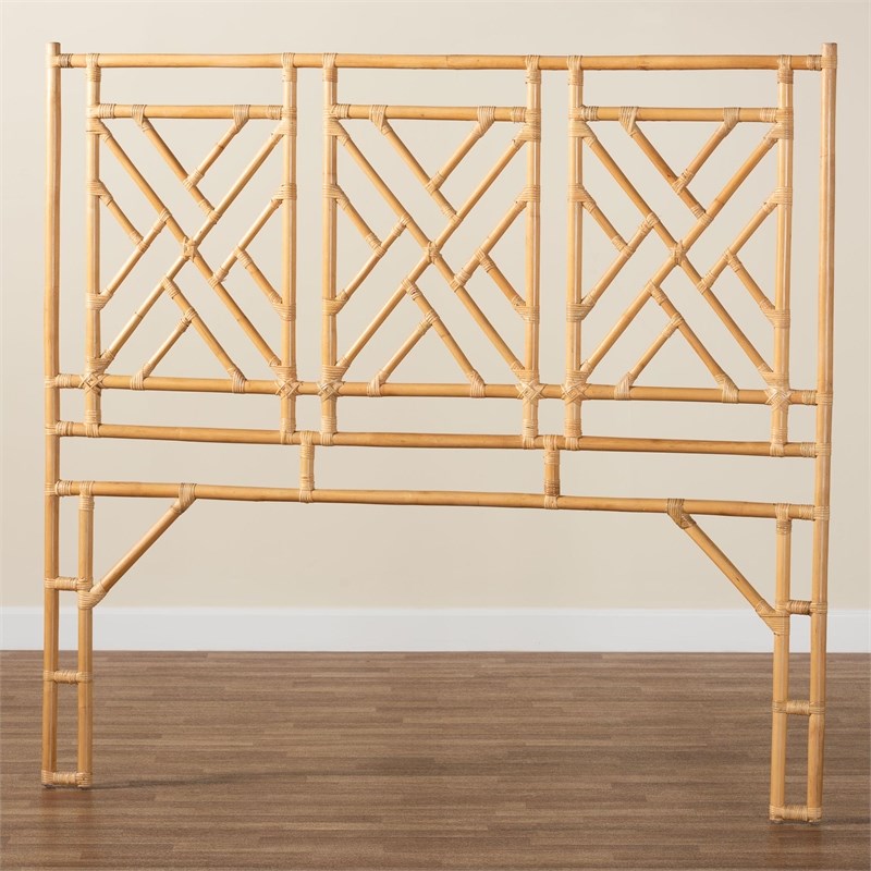 Pemberly Row Bohemian Natural Rattan Queen Size Standalone Headboard