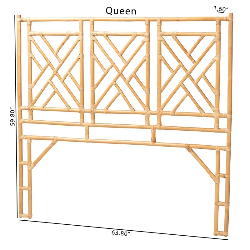 Pemberly Row Bohemian Natural Rattan Queen Size Standalone Headboard