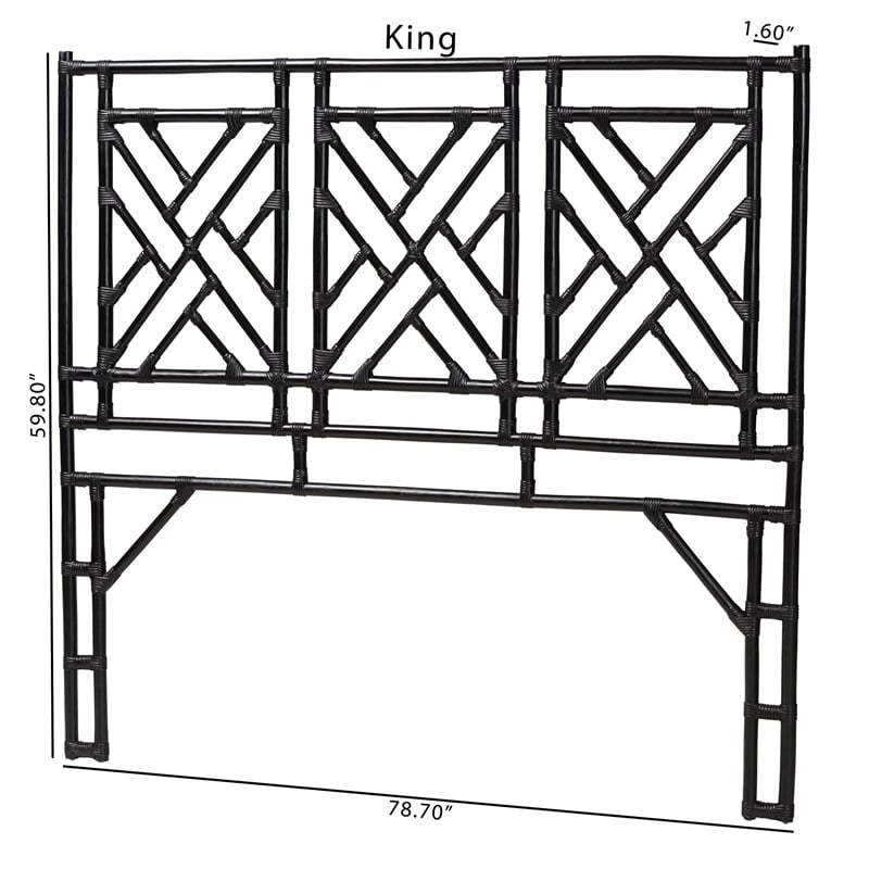 Pemberly Row Bohemian Black Natural Rattan King Size Standalone Headboard