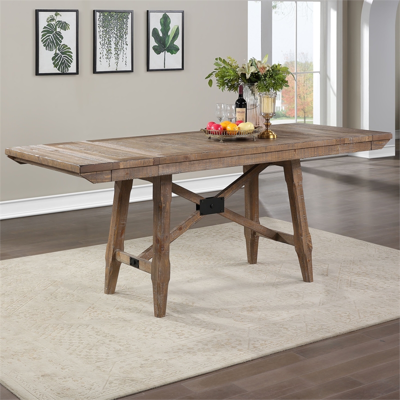 Pemberly Row Light Brown Distressed Wood Counter Height 7-Piece Dining Set