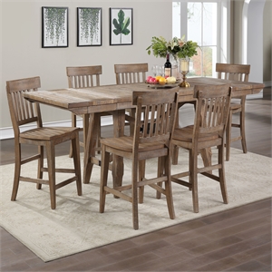 Pemberly Row Light Brown Distressed Wood Counter Height 7-Piece Dining Set