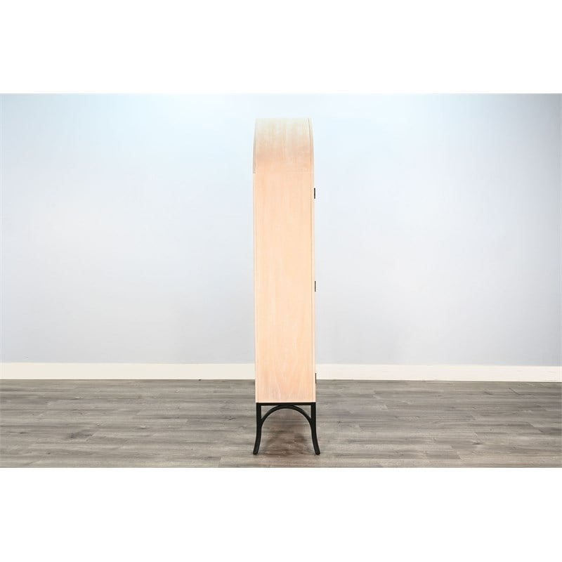 Pemberly Row Contemporary Glass Display Cabinet in Off White Solid Wood