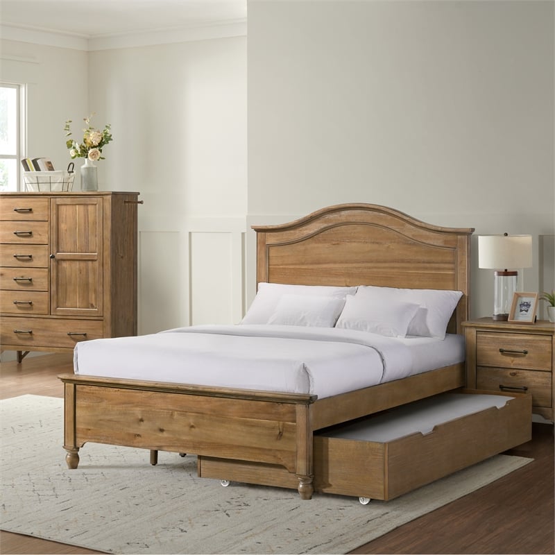 Pemberly Row Farmhouse Solid Hardwood Trundle in Sand Dune Brown