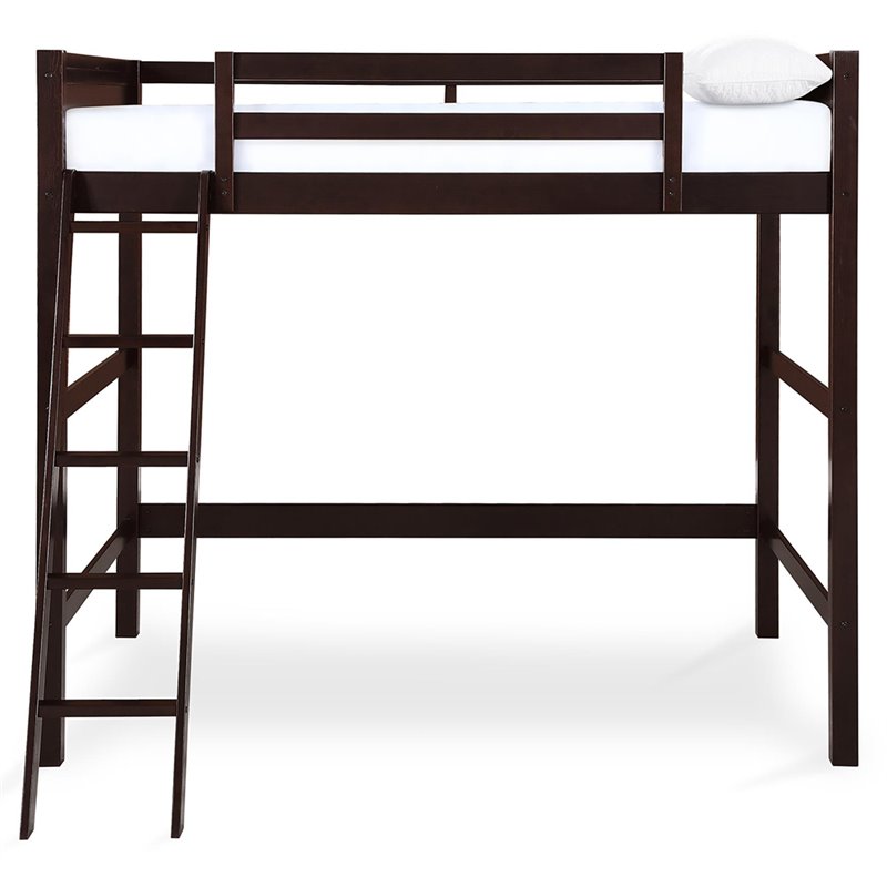 Pemberly Row Contemporary Wood Full Loft Bed in Espresso Finish