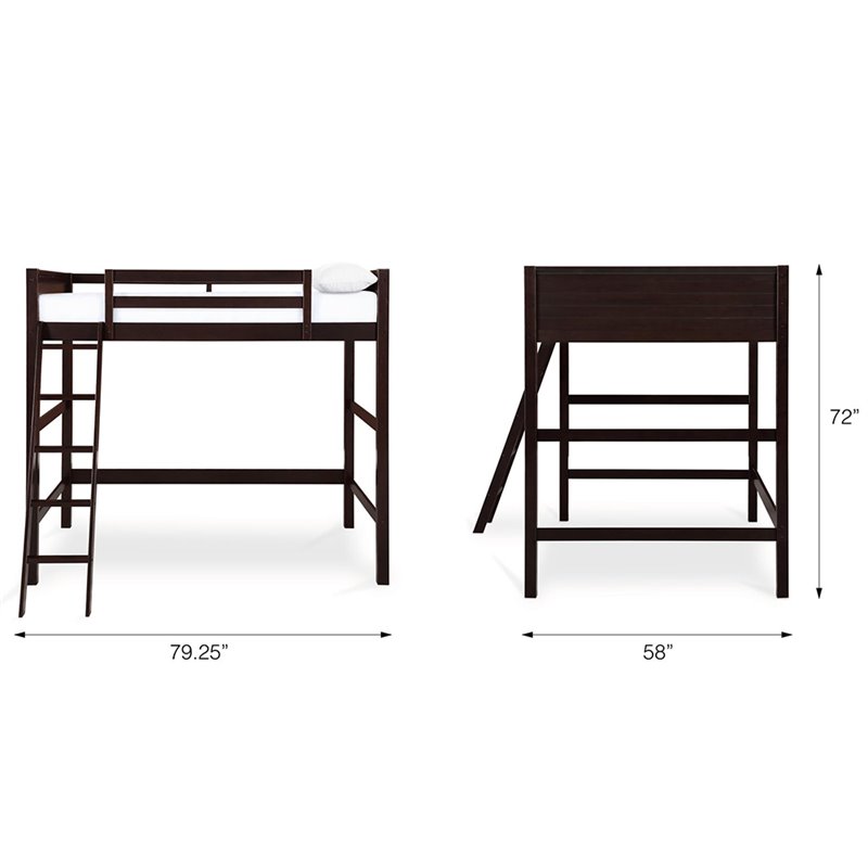 Pemberly Row Contemporary Wood Full Loft Bed in Espresso Finish