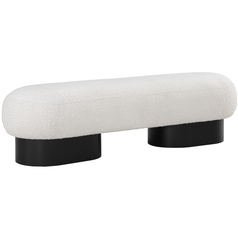 Pemberly Row Contemporary Rich Cream Boucle Fabric Bench in Black