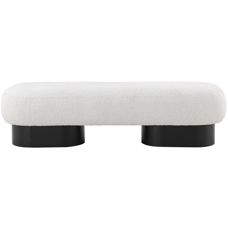 Pemberly Row Contemporary Rich Cream Boucle Fabric Bench in Black