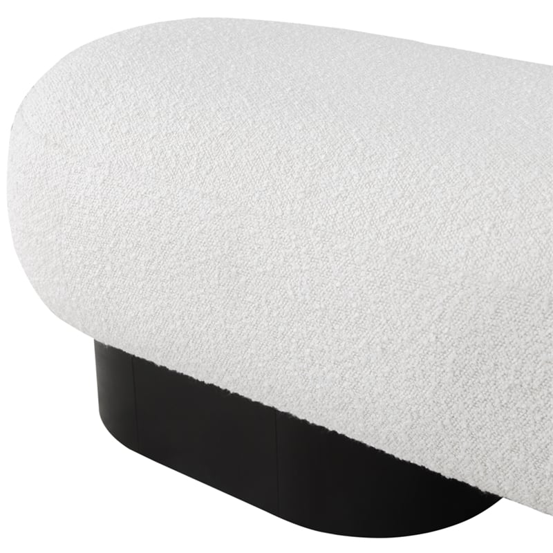 Pemberly Row Contemporary Rich Cream Boucle Fabric Bench in Black