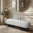 Pemberly Row Contemporary Rich Cream Boucle Fabric Bench in Black