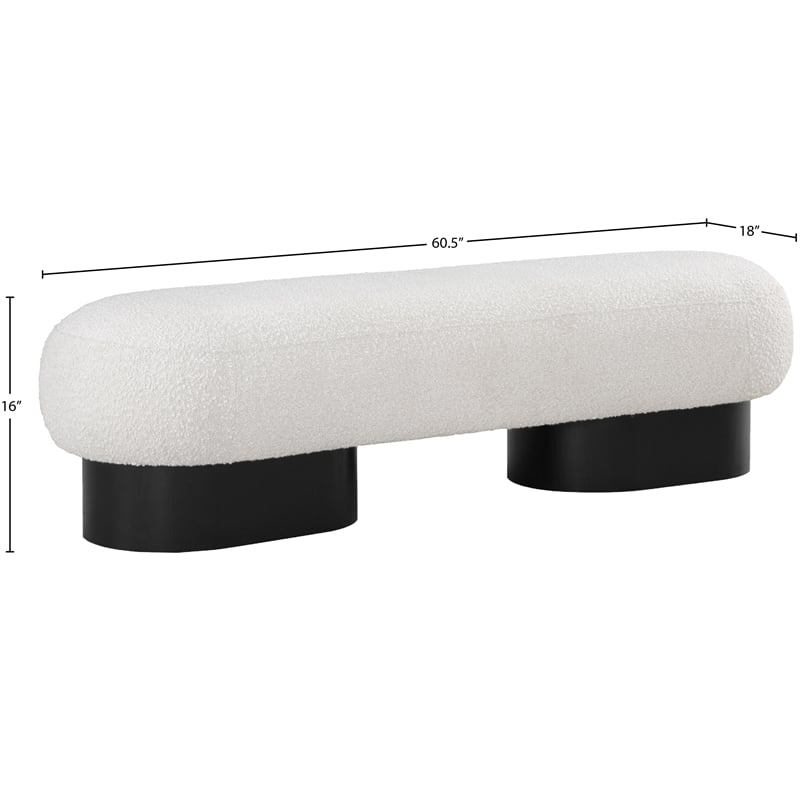 Pemberly Row Contemporary Rich Cream Boucle Fabric Bench in Black