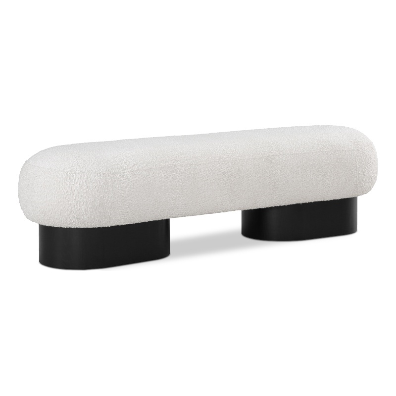 Pemberly Row Contemporary Rich Cream Boucle Fabric Bench in Black