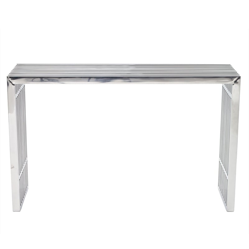 Pemberly Row Contemporary Stainless Steel Console Table in Silver