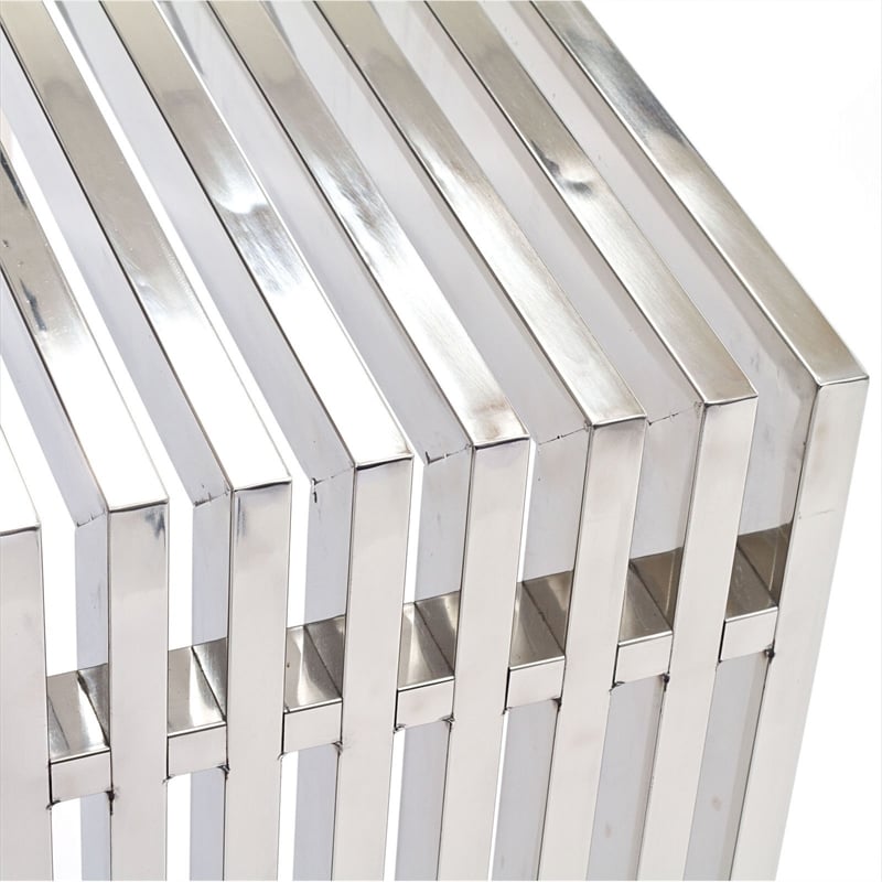 Pemberly Row Contemporary Stainless Steel Console Table in Silver