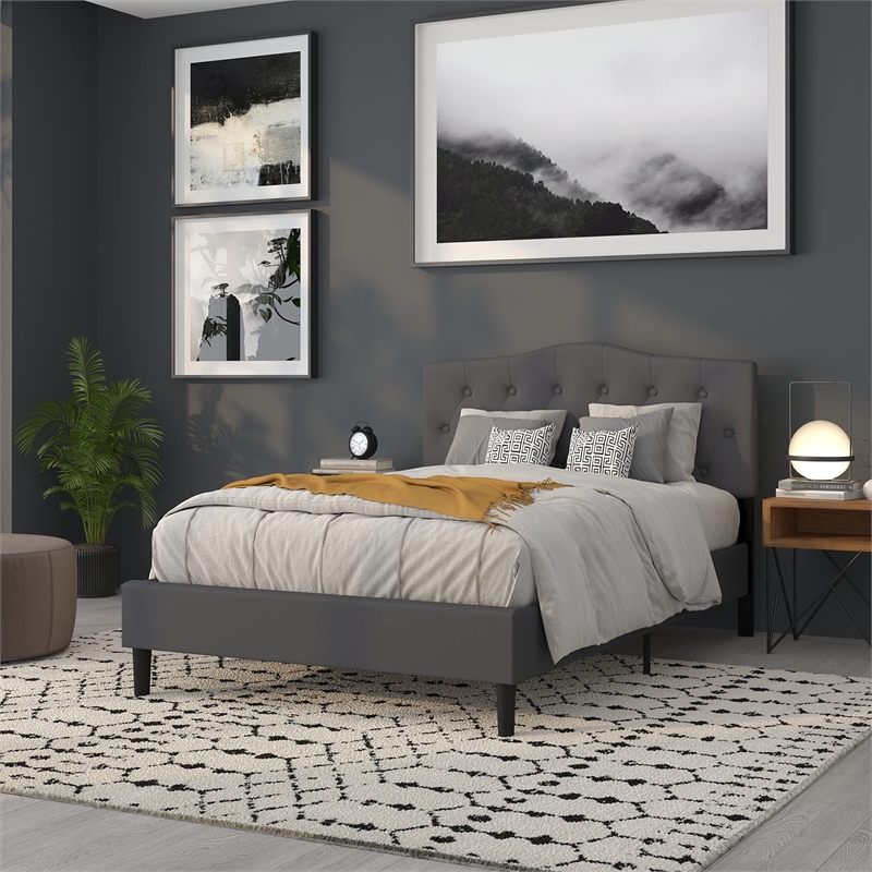 Pemberly Row Modern Tufted Full Panel Headboard in Dark Gray