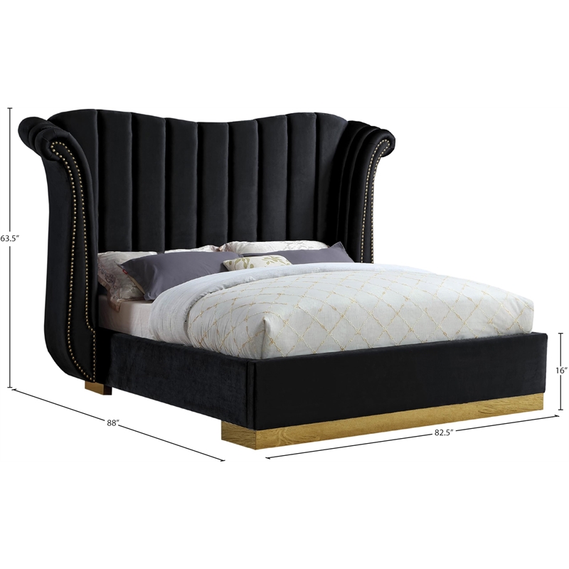 Pemberly Row Modern Solid Wood and Velvet Queen Bed in Black