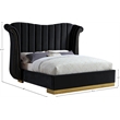 Pemberly Row Modern Solid Wood and Velvet Queen Bed in Black
