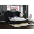 Pemberly Row Modern Solid Wood and Velvet Queen Bed in Black