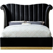 Pemberly Row Modern Solid Wood and Velvet Queen Bed in Black