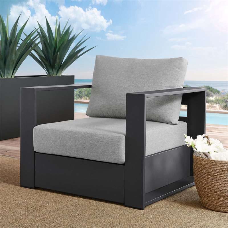Pemberly Row Modern Fabric/Aluminum Outdoor Armchair in Gray
