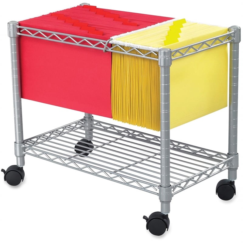 Pemberly Row Contemporary Steel Wire Mobile File Cart in Gray