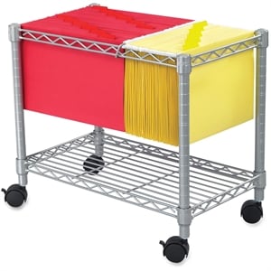 Pemberly Row Contemporary Steel Wire Mobile File Cart in Gray