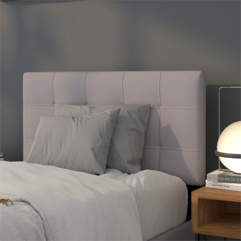Pemberly Row Modern Twin Fabric Panel Headboard in Light Gray