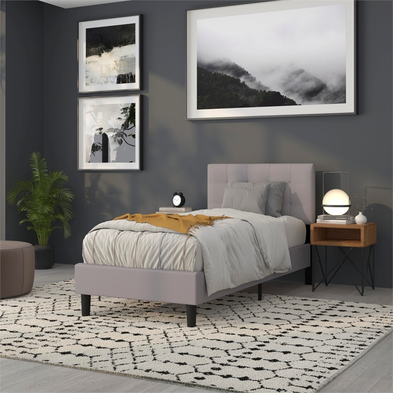 Pemberly Row Modern Twin Fabric Panel Headboard in Light Gray