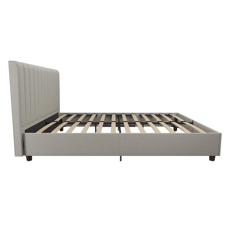Pemberly Row Modern Upholstered Queen Bed in Light Gray Linen