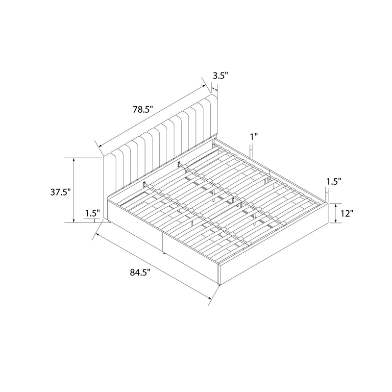 Pemberly Row Modern Upholstered King Bed with Storage Drawers
