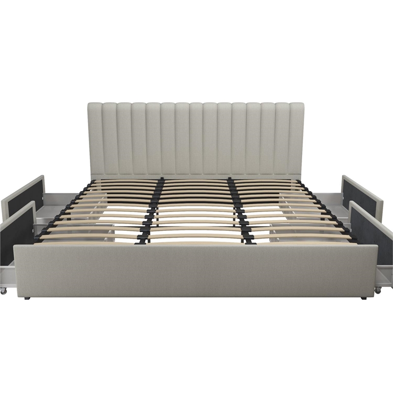 Pemberly Row Modern Upholstered King Bed with Storage Drawers