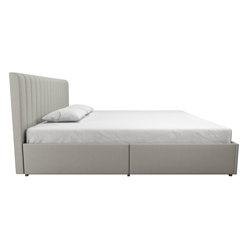 Pemberly Row Modern Upholstered King Bed with Storage Drawers