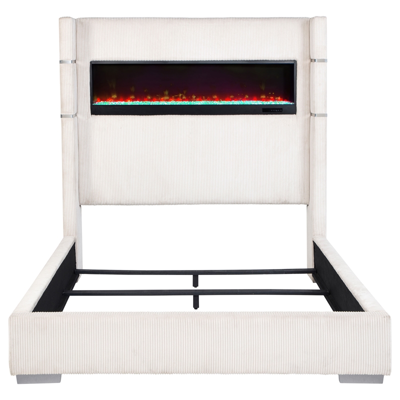 Pemberly Row 67-inch Fabric Upholstered California King Fireplace Bed Cream