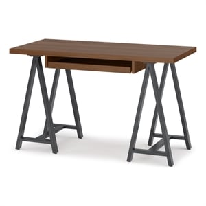 Pemberly Row Industrial 50 inch Wide Solid WALNUT Wood and Metal Small Desk