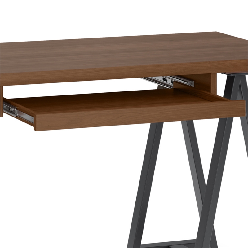 Pemberly Row Industrial 50 inch Wide Solid WALNUT Wood and Metal Small Desk
