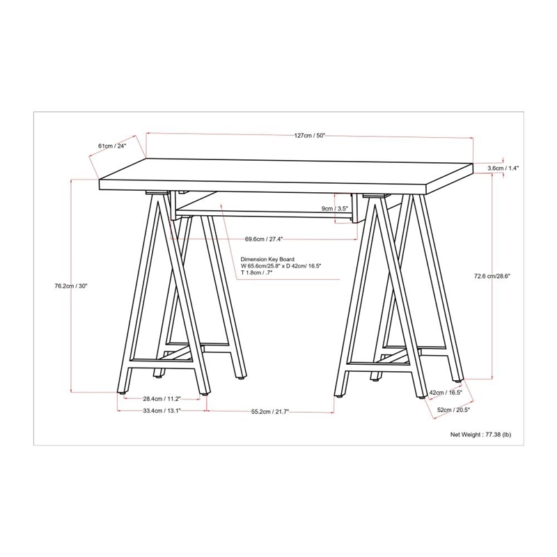 Pemberly Row Industrial 50 inch Wide Solid WALNUT Wood and Metal Small Desk
