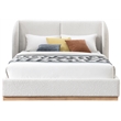 Pemberly Row Contemporary Cream Boucle Fabric Queen Bed in Natural Oak Finish