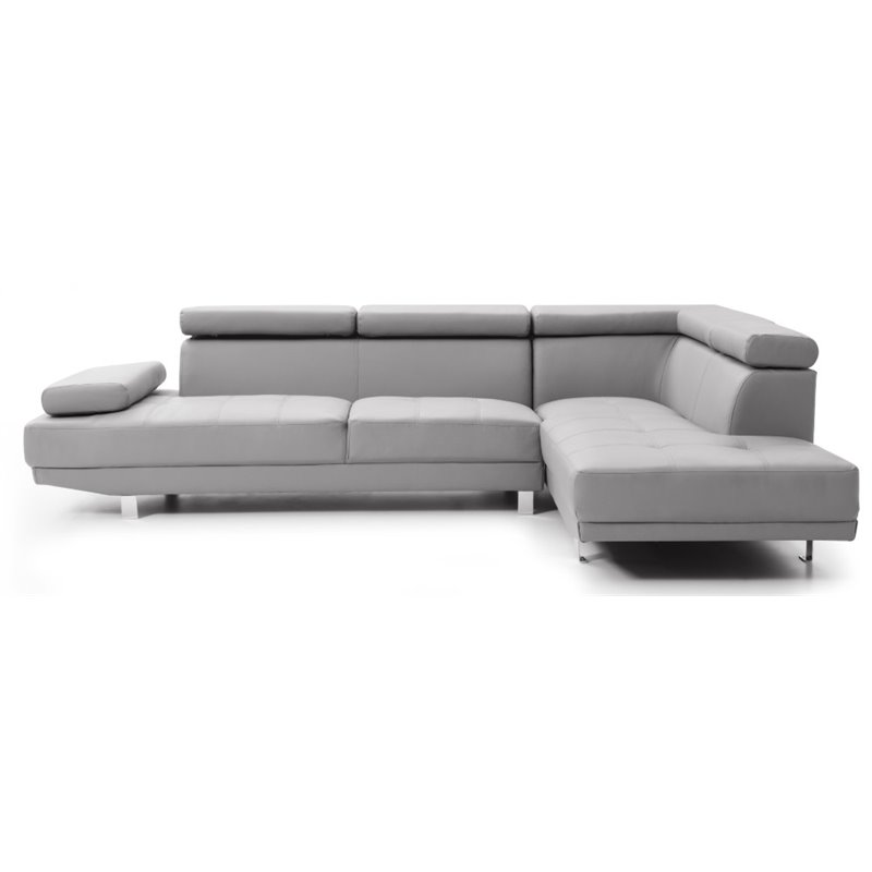 Pemberly Row Faux Leather Sectional in Gray with Adjustable Head and Arm Rest
