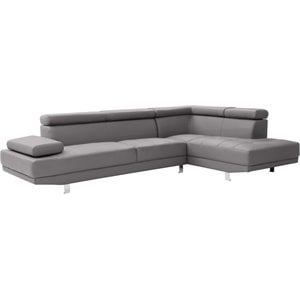 Pemberly Row Faux Leather Sectional in Gray with Adjustable Head and Arm Rest