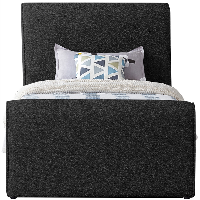 Pemberly Row Curved Headboard and Footboard Rich Black Boucle Fabric Twin Bed