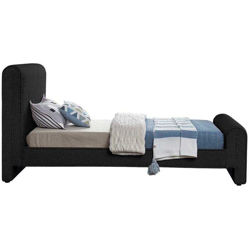 Pemberly Row Curved Headboard and Footboard Rich Black Boucle Fabric Twin Bed