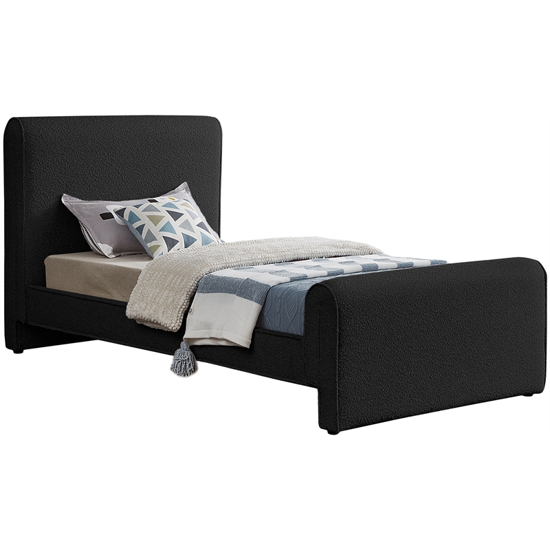 Pemberly Row Curved Headboard and Footboard Rich Black Boucle Fabric Twin Bed