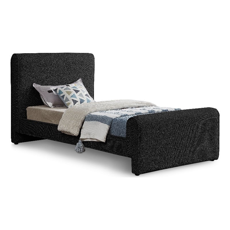 Pemberly Row Curved Headboard and Footboard Rich Black Boucle Fabric Twin Bed